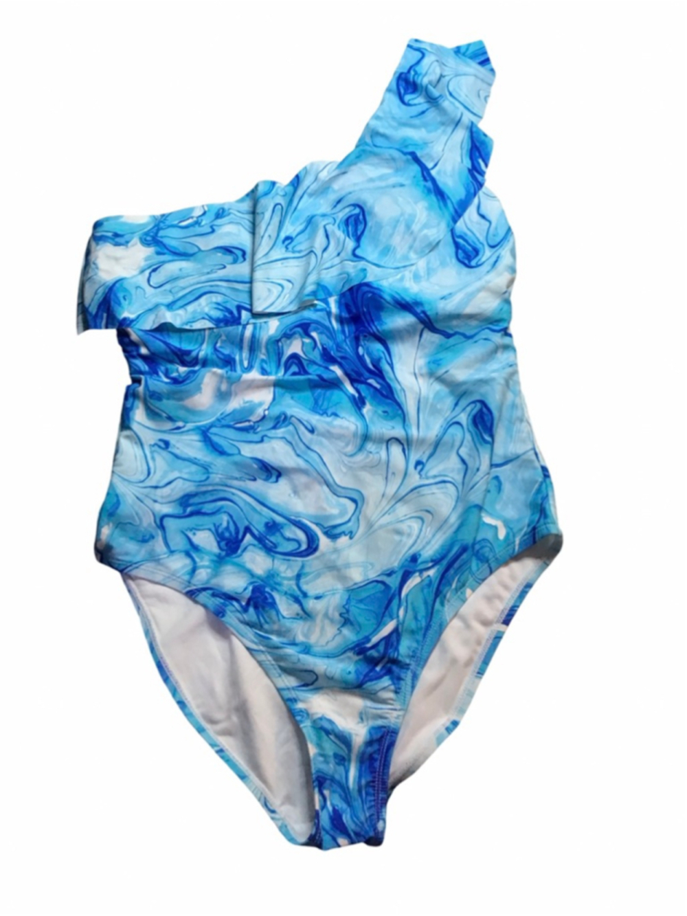 Mynah Blue White Marble One Piece Swimsuit L